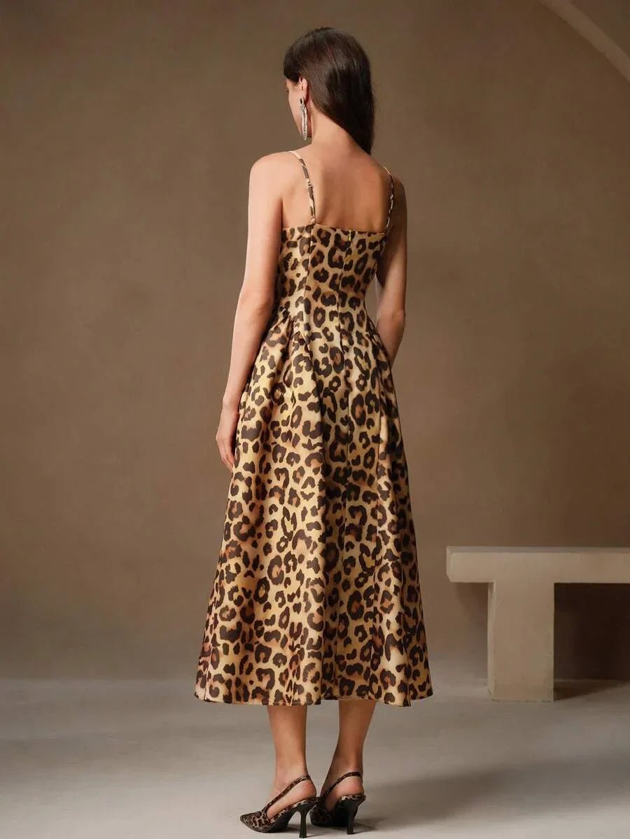 Cinzia Midi Dress - Spaghetti Strap - Flared Hem - High Waist - Elegant Style