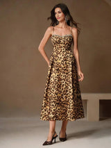 Cinzia Midi Dress - Spaghetti Strap - Flared Hem - High Waist - Elegant Style