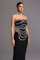 Cinzietta Black Diamond Embellished Sleeveless Dress