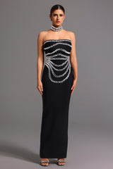 Cinzietta Black Diamond Embellished Strapless Sleeveless Dress