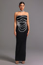 Cinzietta Black Diamond Embellished Strapless Sleeveless Dress