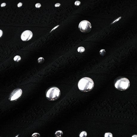 Cinzietta Maxi Dress - Crochet Knit - Crew Neck Style - Stud Embellishments - Ruffled Hem
