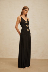 Cinzietta Top & Skirt - V - Neck - Pleated Detailing - Adjustable Straps - Ruched Detailing - Brooch Accent