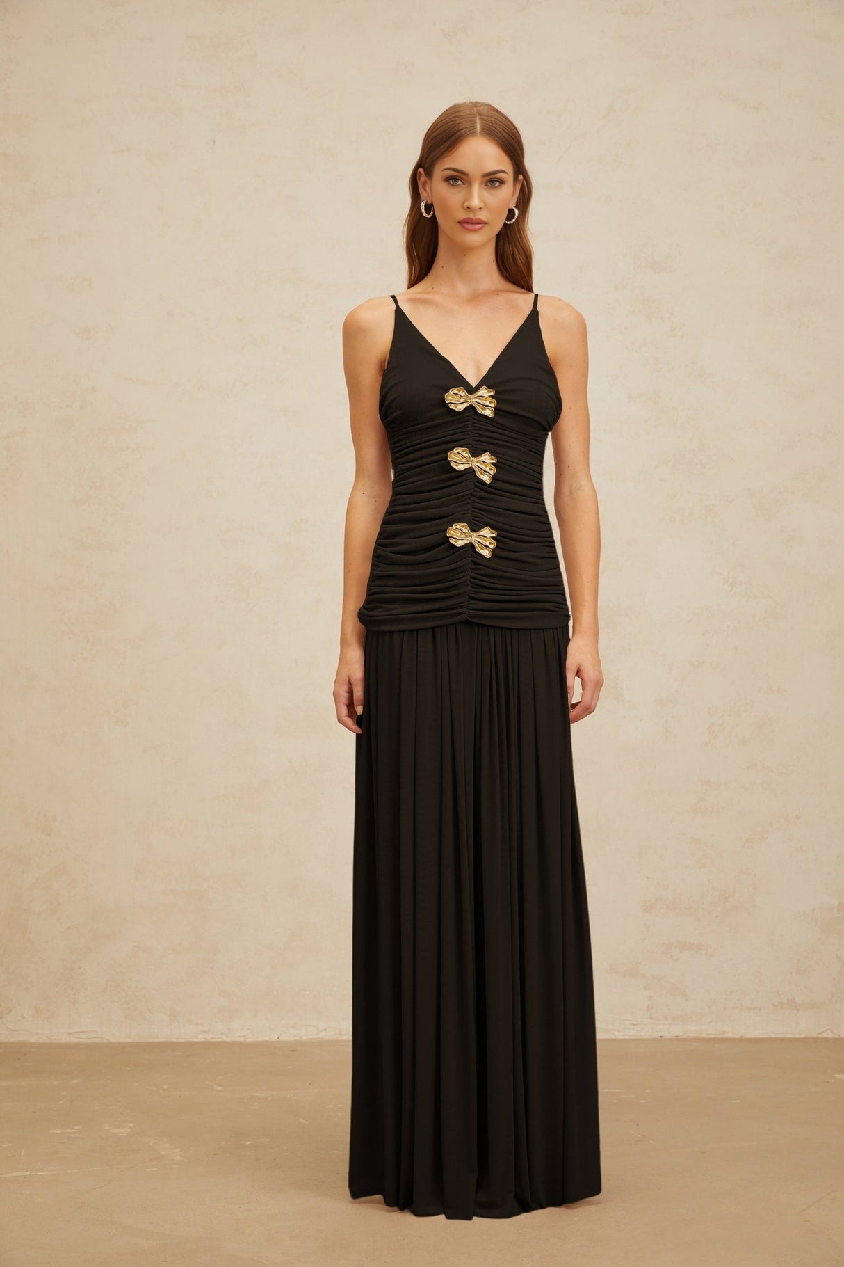 Cinzietta Top & Skirt - V - Neck - Pleated Detailing - Adjustable Straps - Ruched Detailing - Brooch Accent