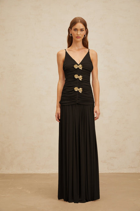 Cinzietta Top & Skirt - V - Neck - Pleated Detailing - Adjustable Straps - Ruched Detailing - Brooch Accent