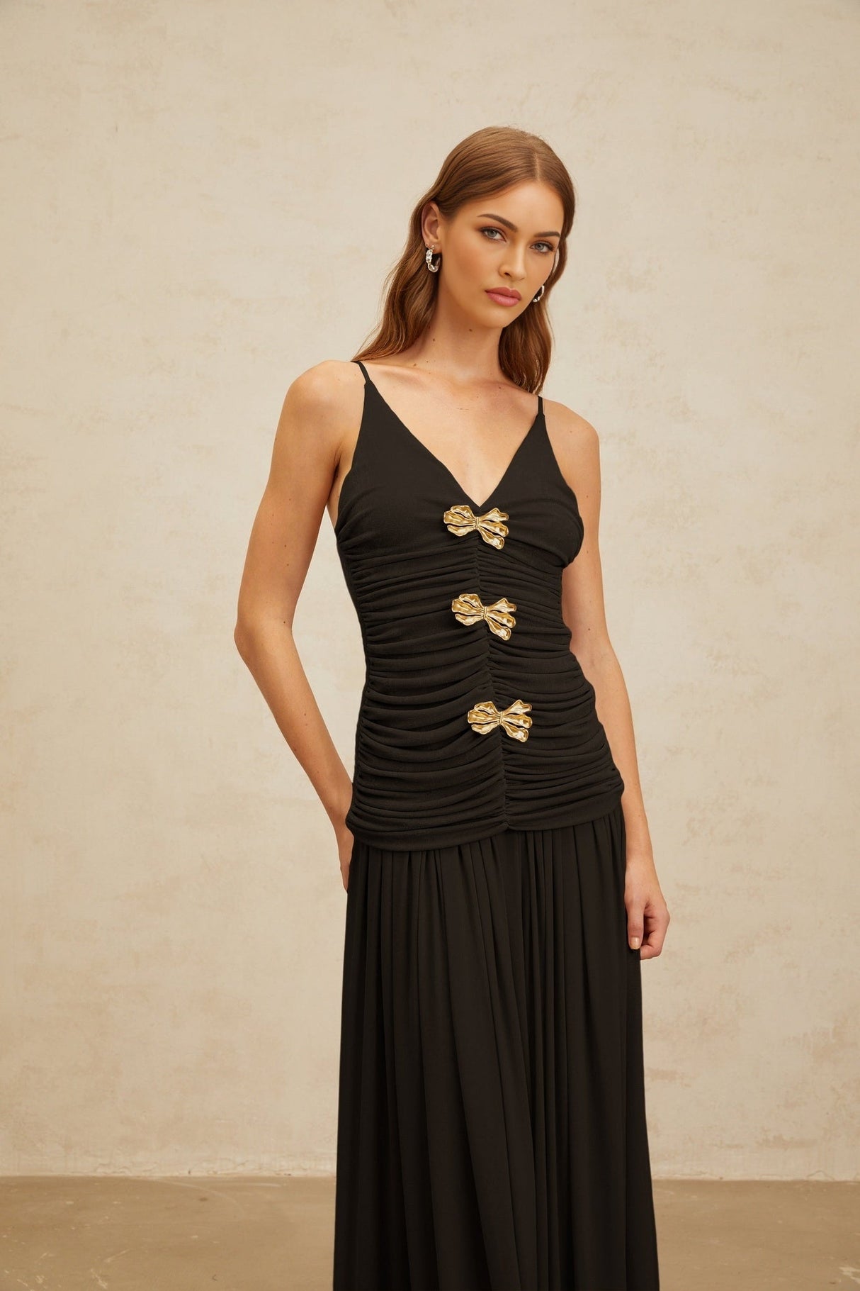 Cinzietta Top & Skirt - V - Neck - Pleated Detailing - Adjustable Straps - Ruched Detailing - Brooch Accent