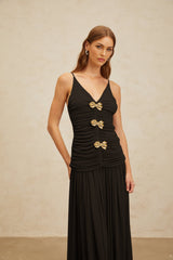 Cinzietta Top & Skirt - V - Neck - Pleated Detailing - Adjustable Straps - Ruched Detailing - Brooch Accent