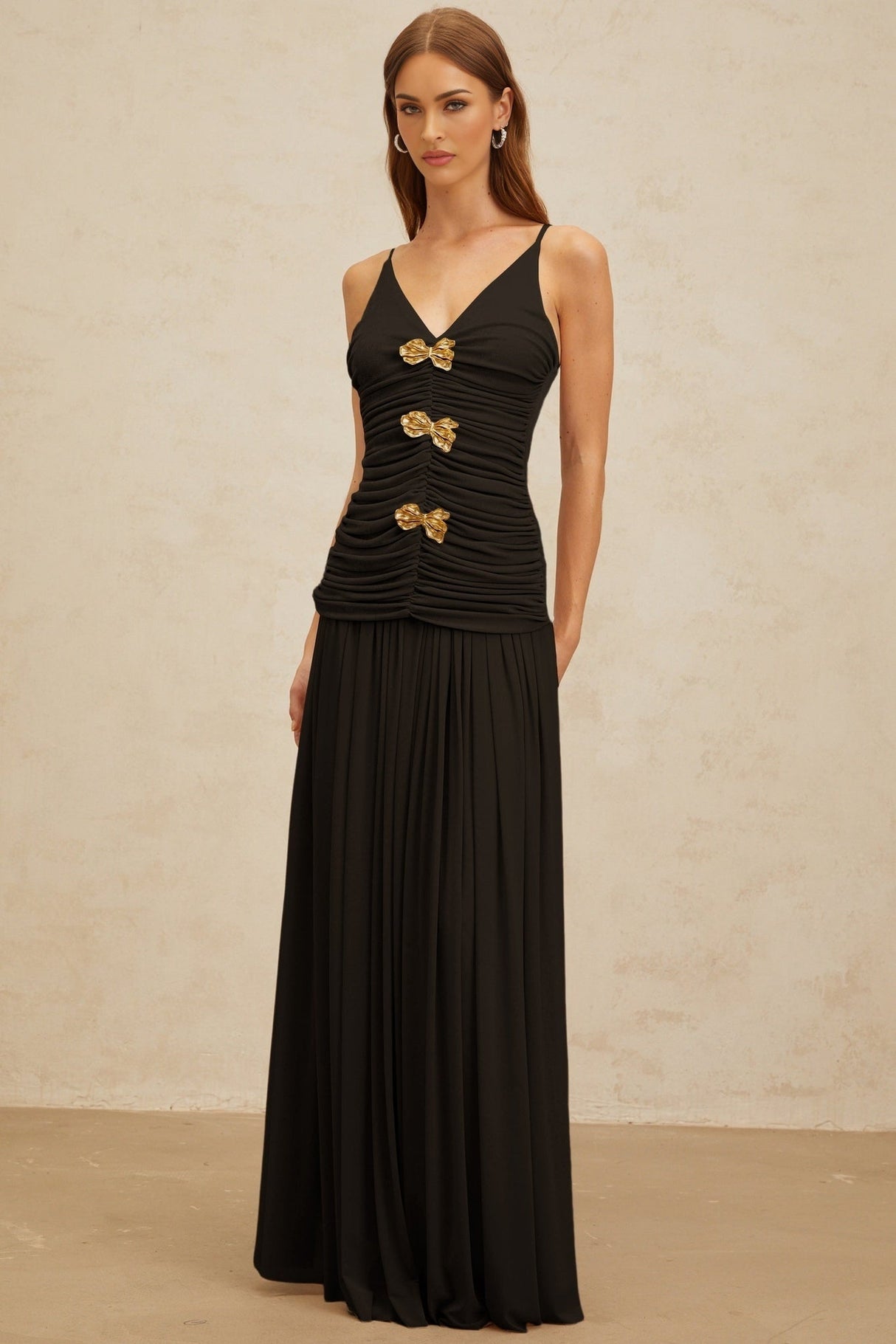 Cinzietta Top & Skirt - V - Neck - Pleated Detailing - Adjustable Straps - Ruched Detailing - Brooch Accent