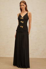 Cinzietta Top & Skirt - V - Neck - Pleated Detailing - Adjustable Straps - Ruched Detailing - Brooch Accent