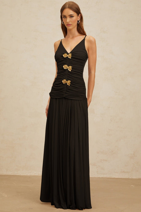 Cinzietta Top & Skirt - V - Neck - Pleated Detailing - Adjustable Straps - Ruched Detailing - Brooch Accent