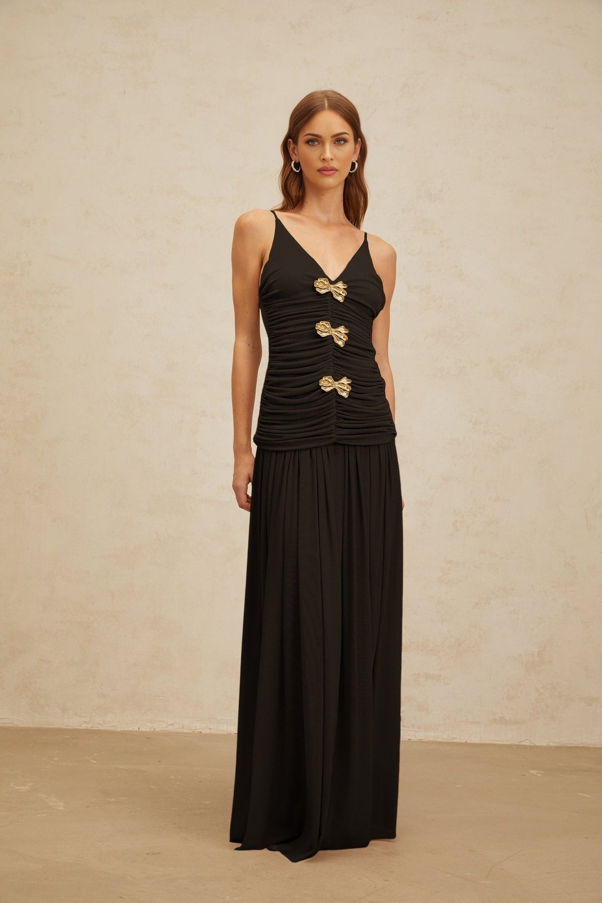 Cinzietta Top & Skirt - V - Neck - Pleated Detailing - Adjustable Straps - Ruched Detailing - Brooch Accent