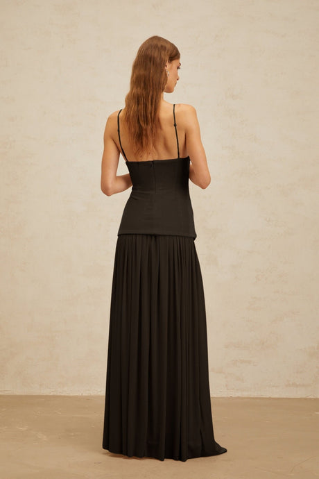 Cinzietta Top & Skirt - V - Neck - Pleated Detailing - Adjustable Straps - Ruched Detailing - Brooch Accent