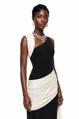 Circe Color Block Asymmetrical Maxi Dress