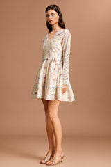 Claire Beige Floral Lace Mini Dress