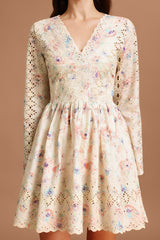 Claire Beige Floral Lace Mini Dress