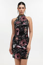 Claire Black Floral Sequin Halter Mini Dress