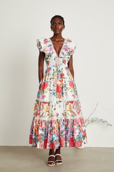 Claire floralprint ruffled midi dress