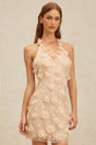 Claire Mini Dress - Halterneck - Sleeveless - 3D - Petal Detailing - Lace Overlay - Bead Embellishment
