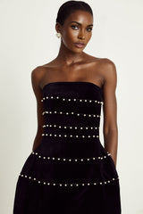 Claire Mini Dress - Strapless Design - Faux - Pearl Embellishment - Corset Style - Rear Zip Fastening - Thigh Length