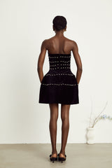 Claire Mini Dress - Strapless Design - Faux - Pearl Embellishment - Corset Style - Rear Zip Fastening - Thigh Length