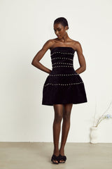 Claire Mini Dress - Strapless Design - Faux - Pearl Embellishment - Corset Style - Rear Zip Fastening - Thigh Length