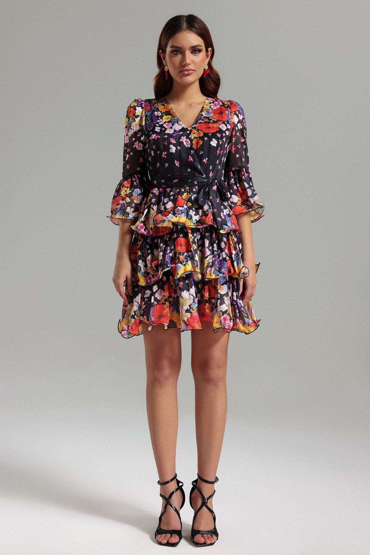 Clara Black Floral Layered Mini Dress