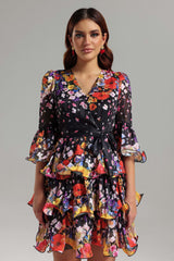 Clara Black Floral Layered Mini Dress
