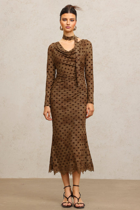 Clara Brown Polka Dot Cowl Neck Dress Long Sleeve