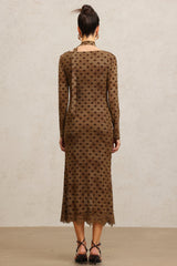Clara Brown Polka Dot Cowl Neck Dress with Streamer Detailing