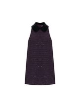 Clara Dress - Sleeveless A - Line Silhouette - Velvet Collar - Shimmering Details - Relaxed Fit