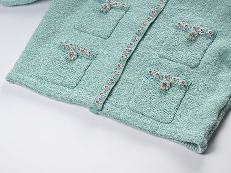 Clara Jacket & Skirt Set - Sophisticated Tweed Texture - Floral Embellishments - Pearl Button Detailing - Tailored Fit