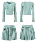 Clara Jacket & Skirt Set - Sophisticated Tweed Texture - Floral Embellishments - Pearl Button Detailing - Tailored Fit