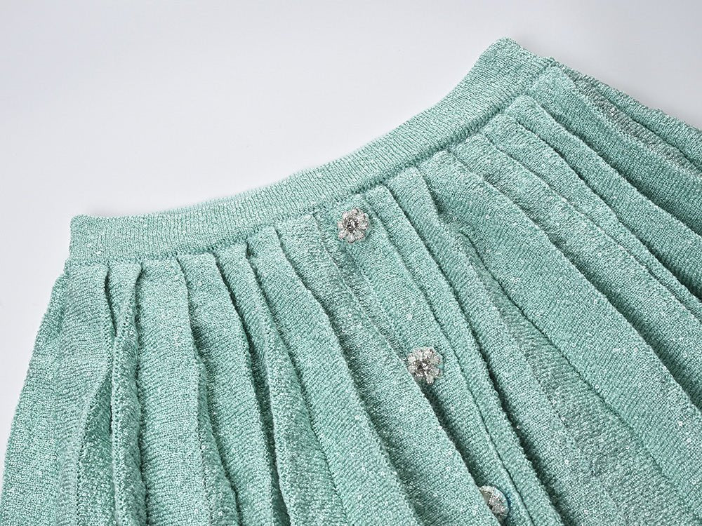 Clara Jacket & Skirt Set - Sophisticated Tweed Texture - Floral Embellishments - Pearl Button Detailing - Tailored Fit