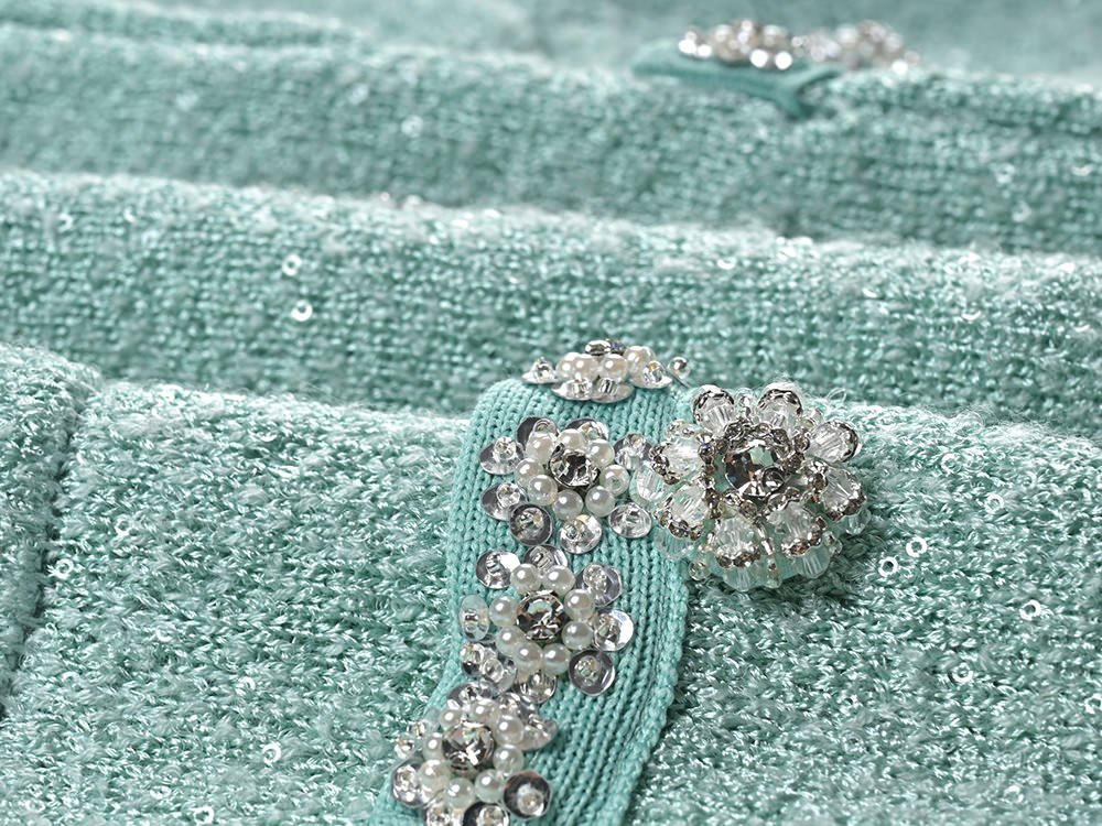 Clara Jacket & Skirt Set - Sophisticated Tweed Texture - Floral Embellishments - Pearl Button Detailing - Tailored Fit