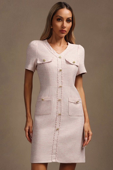 Clara Pink Mini Dress with Gold Button Detailing