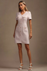 Clara Pink Mini Dress with Gold Button Detailing