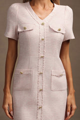 Clara Pink Mini Dress with Gold Button Detailing