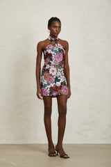 Clara Purple Sequined Floral Embroidered Mini Dress