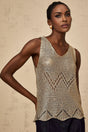 Clara Vest Top - Crochet Knit - V - Neck - Sequin Embellishment - Scallop Hem