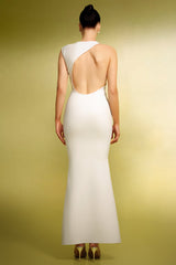 Clara White Bandage Backless Maxi Dress for Formal Events