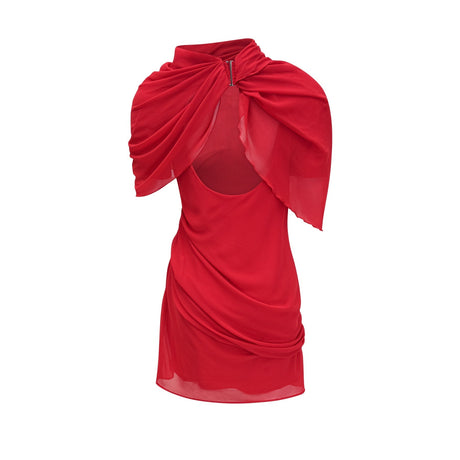 Clarabelle red draped mini dress