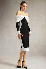 Clarissa Black Off-Shoulder Bow Detail Midi Dress
