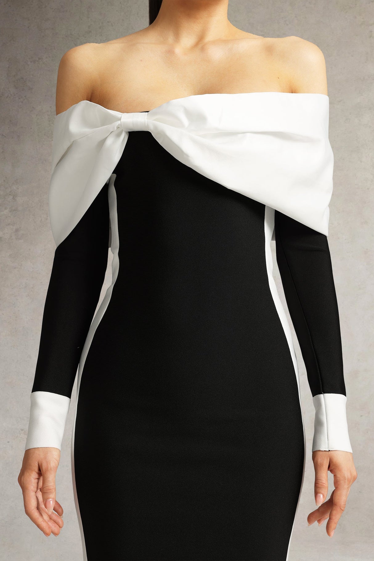 Clarissa Black Off-Shoulder Bow Detail Midi Dress