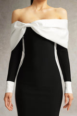 Clarissa Black Off-Shoulder Bow Detail Midi Dress
