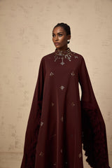 Clarissa Midi Dress - Mock Neck - Flared Sleeves - Ruffled Detailing - Sequin Embellishment - Tulle Panelled