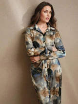 Clarissa Midi Dress - Neckline Collar - Formal & Evening - High Waist - Graphic Print - Elegant