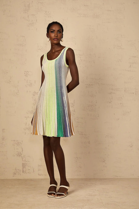Clarissa Mini Dress Green Sequin Stripe Texture Mini - Length