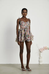 Clarissa Mini Dress - Sleeveless - Floral Print - Bustier Style - High Waist - Tiered Design