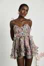 Clarissa Mini Dress - Sleeveless - Floral Print - Bustier Style - High Waist - Tiered Design