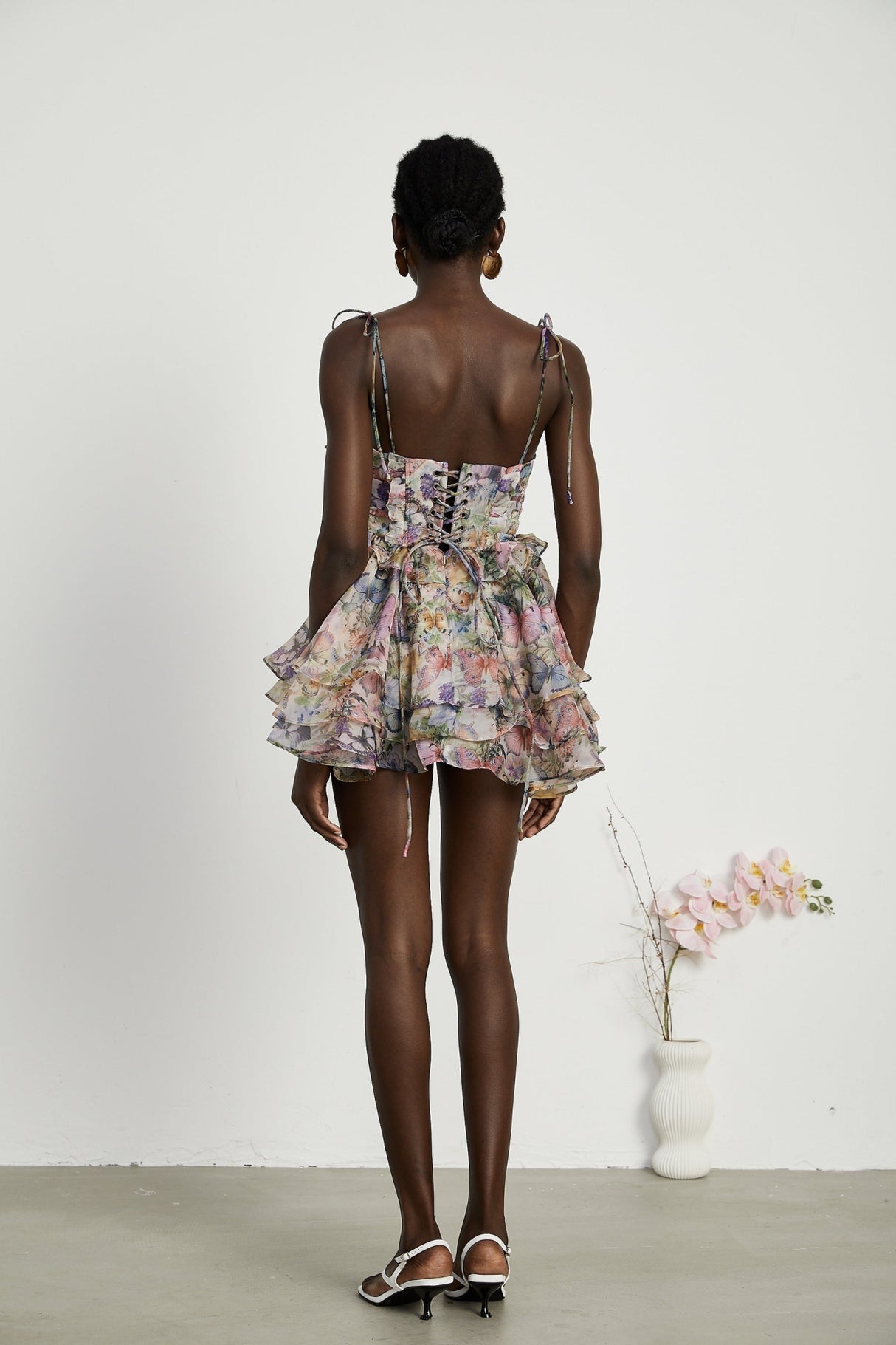 Clarissa Mini Dress - Sleeveless - Floral Print - Bustier Style - High Waist - Tiered Design
